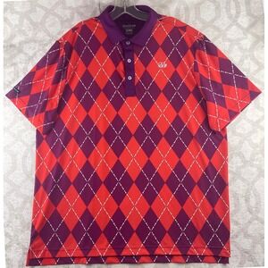 Good Good Golf Mens XL Argyle Golf Tee Polo Shirt Purple Orange Performance XL